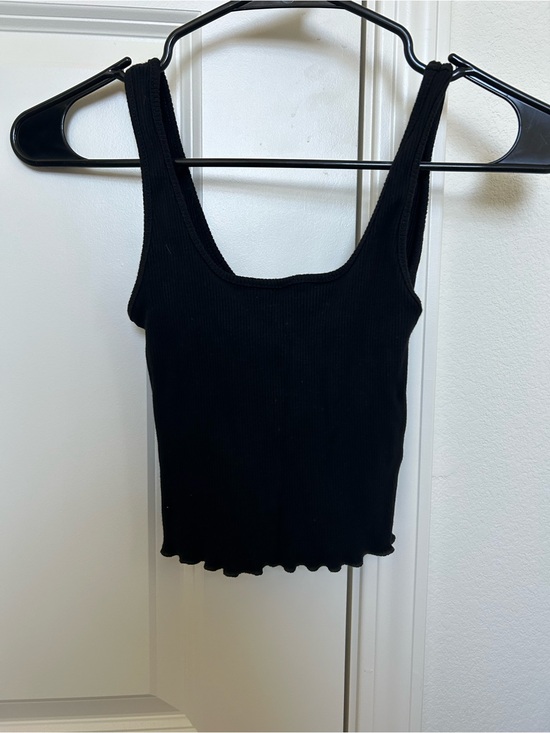 Tops - Black Ribbed Square-Neck Tank Top